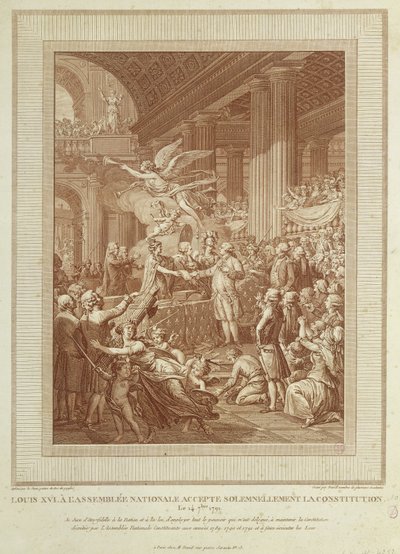 Lodewijk XVI bij de Nationale Vergadering die plechtig de Grondwet van 14 september 1791 aanvaardt door Henry Le Jeune
